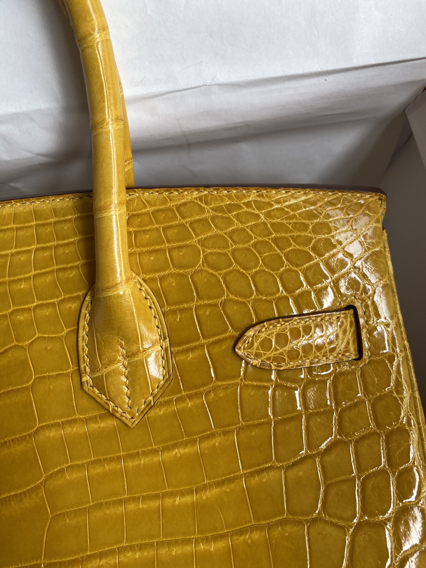 Hermes Birkin 30CM Handmade Bag In Amber Yellow Crocodile Niloticus Shiny Skin